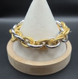 Heavy Bronze Milor Goldtone and Silvertone Chain Link Bracelet